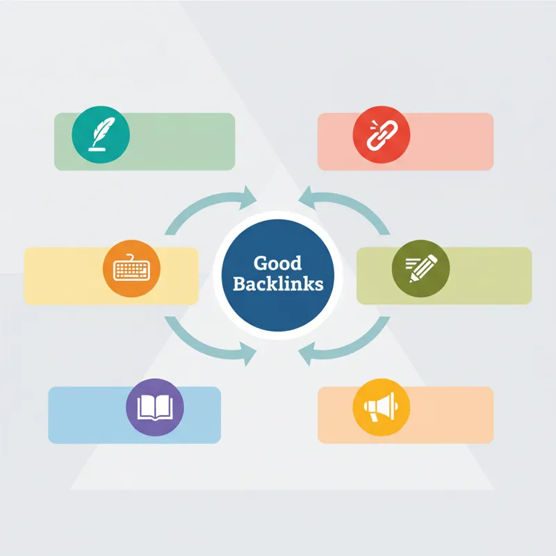 A visually organized flow chart or infographic showing different types of good backlinks branching out from a central 