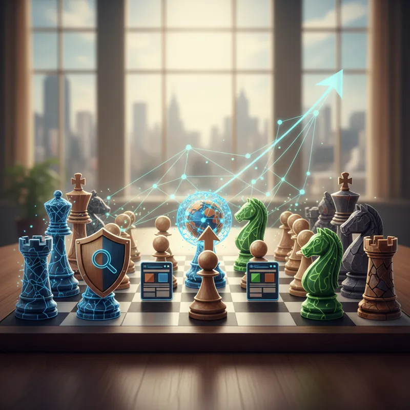 A chessboard with pieces strategically arranged, representing careful planning and foresight in a link-building campaign.