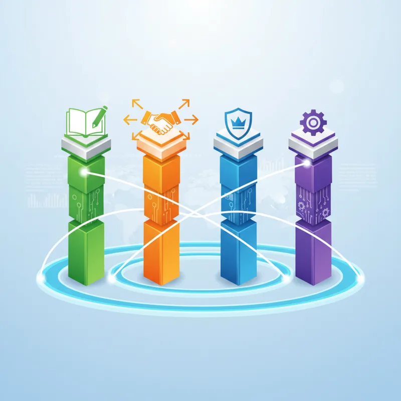 An infographic-style image illustrating four distinct pillars or foundational elements of a modern link acquisition strategy, such as 'Content Excelle