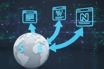 Diagram illustrating the concept of outbound links in SEO, showing a website linking to external, authoritative resources and their impact on search engine ranking and trust.
