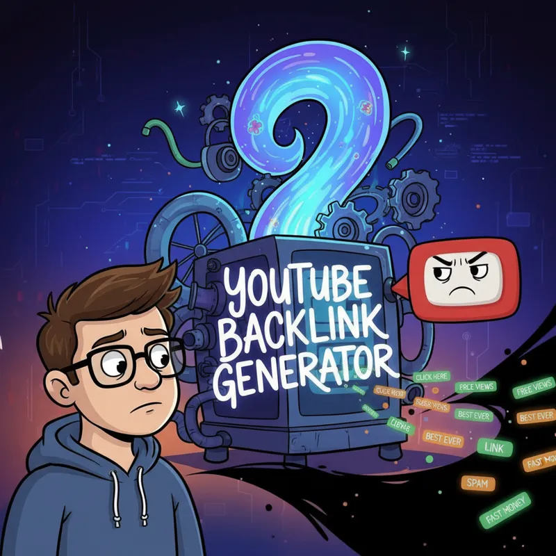 A cartoon image showing a user looking skeptically at a glowing, fantastical 