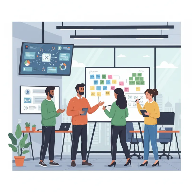 A professional working environment with a focus on a diverse team collaborating on digital marketing strategies, brainstorming ideas for content creat